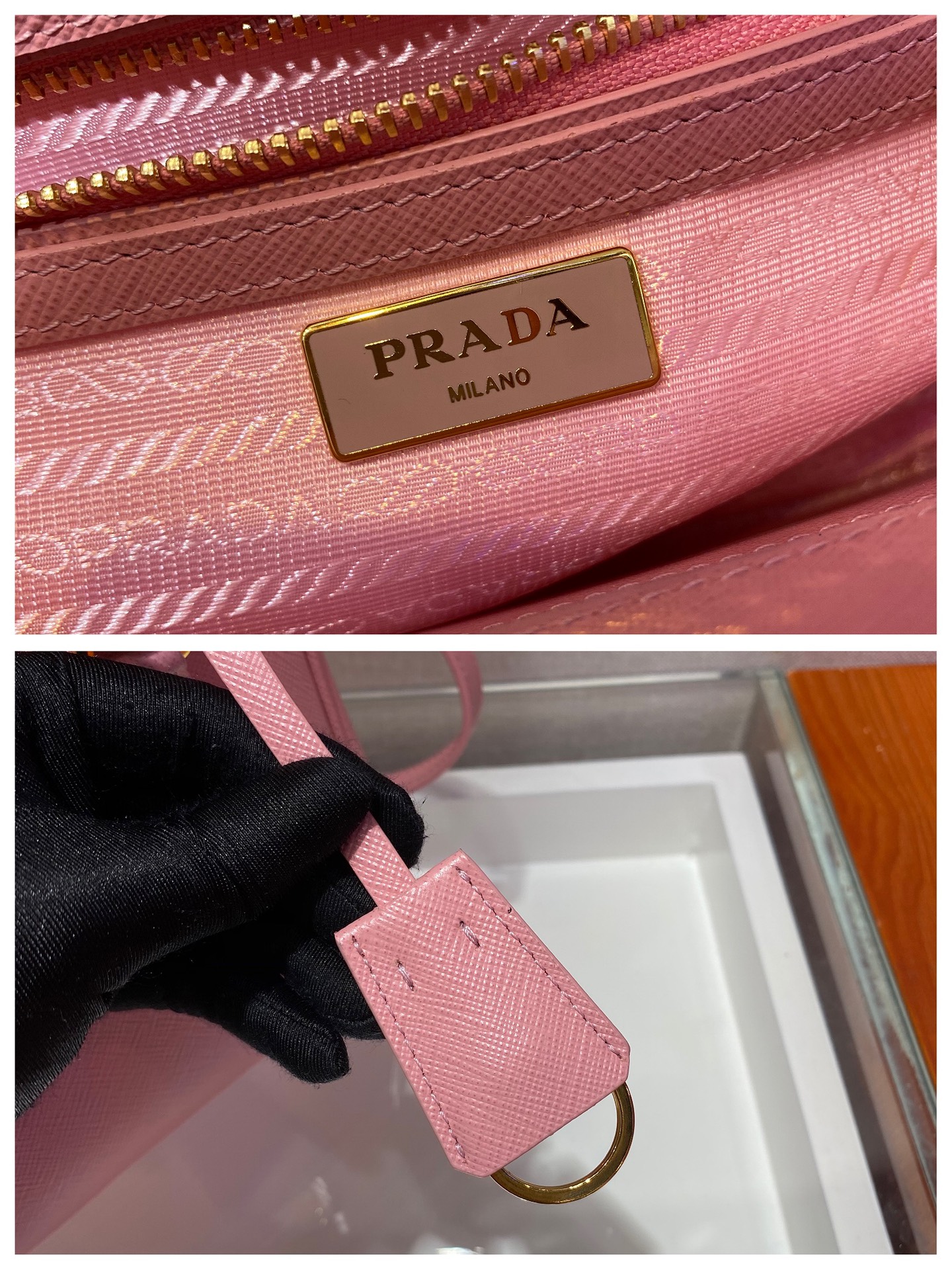 Prada Mini Galleria Saffiano Leather Bag Tote Shoulder Bag Pink 1BA906